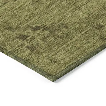 8' X 10' Olive Green And Brown Floral Washable Indoor Outdoor Area Rug