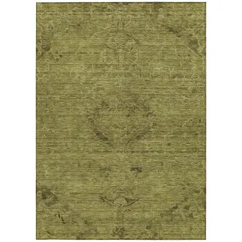 9' X 12' Olive Green And Brown Floral Washable Indoor Outdoor Area Rug