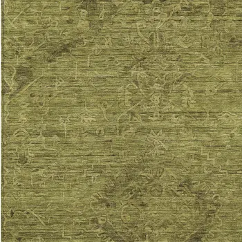 10' X 14' Olive Green And Brown Floral Washable Indoor Outdoor Area Rug