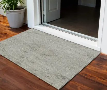 3' X 5' Pewter And Beige Floral Washable Indoor Outdoor Area Rug