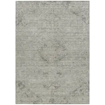 5' X 8' Pewter And Beige Floral Washable Indoor Outdoor Area Rug
