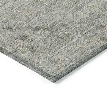 9' X 12' Pewter And Beige Floral Washable Indoor Outdoor Area Rug