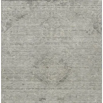 10' X 14' Pewter And Beige Floral Washable Indoor Outdoor Area Rug