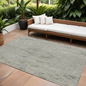 10' X 14' Pewter And Beige Floral Washable Indoor Outdoor Area Rug