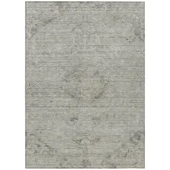 10' X 14' Pewter And Beige Floral Washable Indoor Outdoor Area Rug