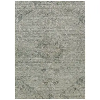 3' X 5' Sage And Beige Floral Washable Indoor Outdoor Area Rug