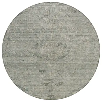 8' Sage And Beige Round Floral Washable Indoor Outdoor Area Rug