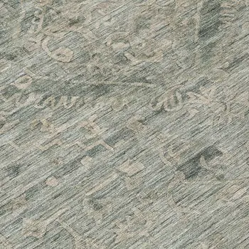 8' Sage And Beige Round Floral Washable Indoor Outdoor Area Rug