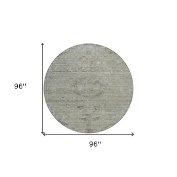 8' Sage And Beige Round Floral Washable Indoor Outdoor Area Rug