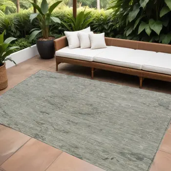 8' X 10' Sage And Beige Floral Washable Indoor Outdoor Area Rug