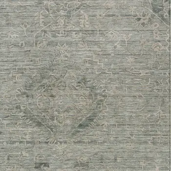 9' X 12' Sage And Beige Floral Washable Indoor Outdoor Area Rug