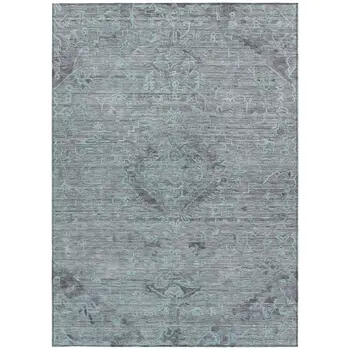 3' X 5' Teal Blue And Gray Floral Washable Indoor Outdoor Area Rug
