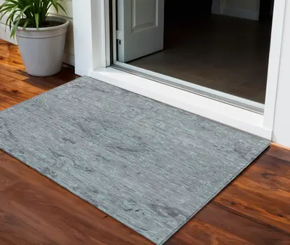 3' X 5' Teal Blue And Gray Floral Washable Indoor Outdoor Area Rug
