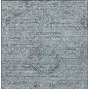 3' X 5' Teal Blue And Gray Floral Washable Indoor Outdoor Area Rug