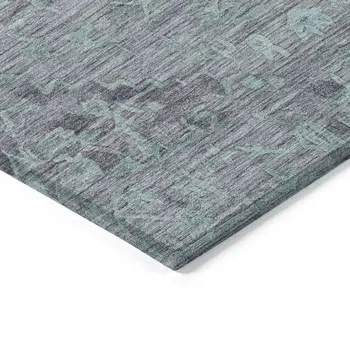 5' X 8' Teal Blue And Gray Floral Washable Indoor Outdoor Area Rug