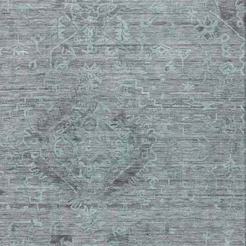 5' X 8' Teal Blue And Gray Floral Washable Indoor Outdoor Area Rug