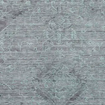 9' X 12' Teal Blue And Gray Floral Washable Indoor Outdoor Area Rug