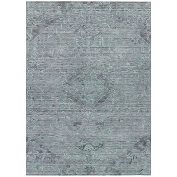 10' X 14' Teal Blue And Gray Floral Washable Indoor Outdoor Area Rug