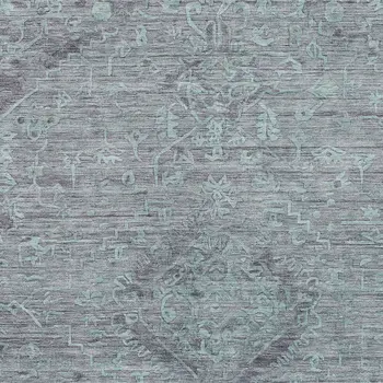 10' X 14' Teal Blue And Gray Floral Washable Indoor Outdoor Area Rug