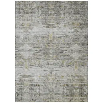 3' X 5' Gray Charcoal And Gold Abstract Washable Indoor Outdoor Area Rug