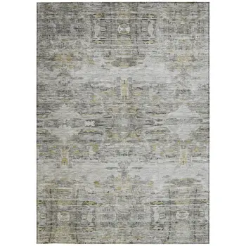 3' X 5' Gray Charcoal And Gold Abstract Washable Indoor Outdoor Area Rug
