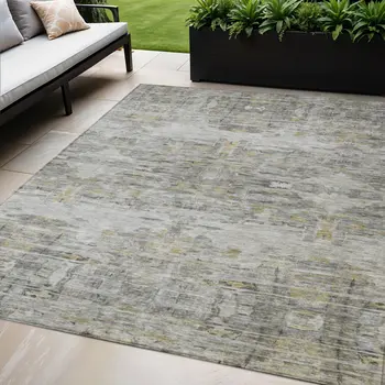 5' X 8' Gray Charcoal And Gold Abstract Washable Indoor Outdoor Area Rug