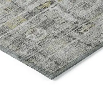 8' Gray Charcoal And Gold Round Abstract Washable Indoor Outdoor Area Rug