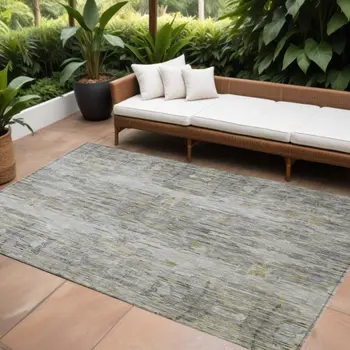 8' X 10' Gray Charcoal And Gold Abstract Washable Indoor Outdoor Area Rug