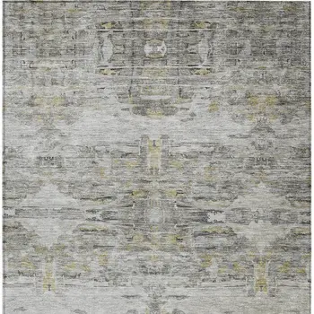 9' X 12' Gray Charcoal And Gold Abstract Washable Indoor Outdoor Area Rug