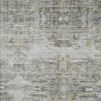 9' X 12' Gray Charcoal And Gold Abstract Washable Indoor Outdoor Area Rug