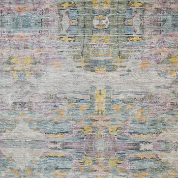 5' X 8' Linen Purple And Green Abstract Washable Indoor Outdoor Area Rug