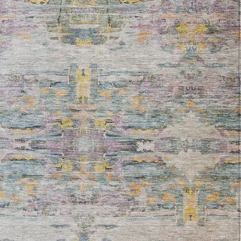 8' X 10' Linen Purple And Green Abstract Washable Indoor Outdoor Area Rug