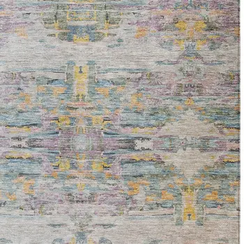 10' X 14' Linen Purple And Green Abstract Washable Indoor Outdoor Area Rug