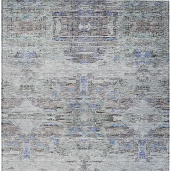 3' X 5' Taupe Blue And Green Abstract Washable Indoor Outdoor Area Rug