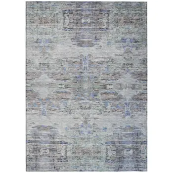 3' X 5' Taupe Blue And Green Abstract Washable Indoor Outdoor Area Rug