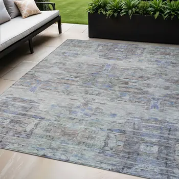 5' X 8' Taupe Blue And Green Abstract Washable Indoor Outdoor Area Rug