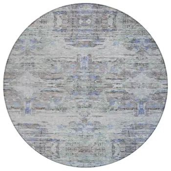 8' Taupe Blue And Green Round Abstract Washable Indoor Outdoor Area Rug
