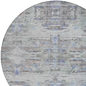8' Taupe Blue And Green Round Abstract Washable Indoor Outdoor Area Rug