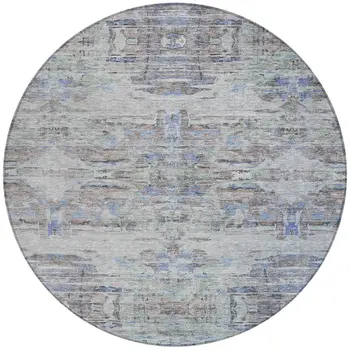 8' Taupe Blue And Green Round Abstract Washable Indoor Outdoor Area Rug