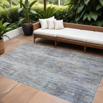 8' X 10' Taupe Blue And Green Abstract Washable Indoor Outdoor Area Rug