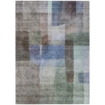3' X 5' Brown Green And Blue Abstract Washable Indoor Outdoor Area Rug