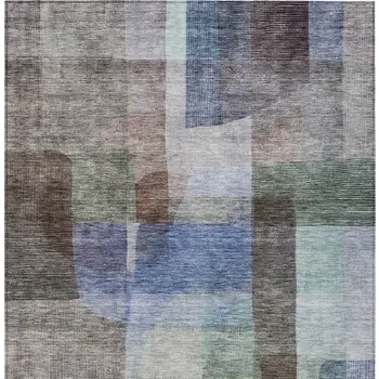 9' X 12' Brown Green And Blue Abstract Washable Indoor Outdoor Area Rug