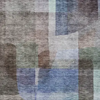 9' X 12' Brown Green And Blue Abstract Washable Indoor Outdoor Area Rug