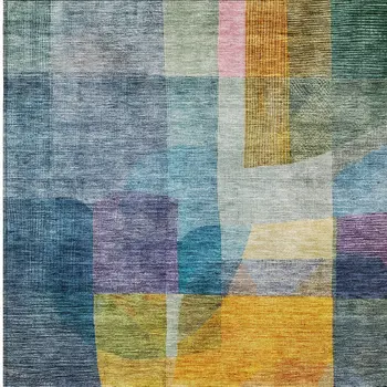 3' X 5' Blue Green And Purple Abstract Washable Indoor Outdoor Area Rug