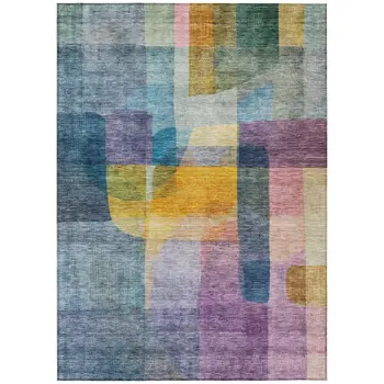 5' X 8' Blue Green And Purple Abstract Washable Indoor Outdoor Area Rug