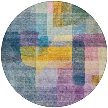 8' Blue Green And Purple Round Abstract Washable Indoor Outdoor Area Rug
