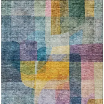 9' X 12' Blue Green And Purple Abstract Washable Indoor Outdoor Area Rug