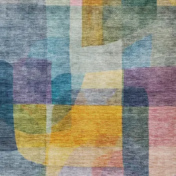 9' X 12' Blue Green And Purple Abstract Washable Indoor Outdoor Area Rug