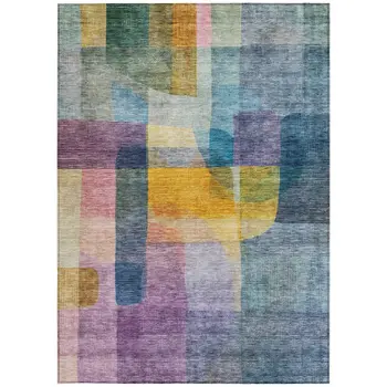 10' X 14' Blue Green And Purple Abstract Washable Indoor Outdoor Area Rug