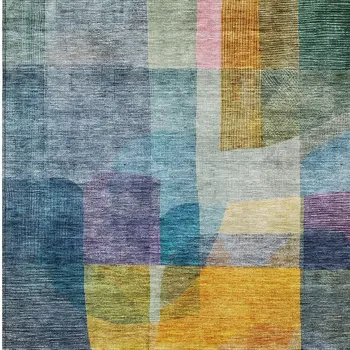 10' X 14' Blue Green And Purple Abstract Washable Indoor Outdoor Area Rug